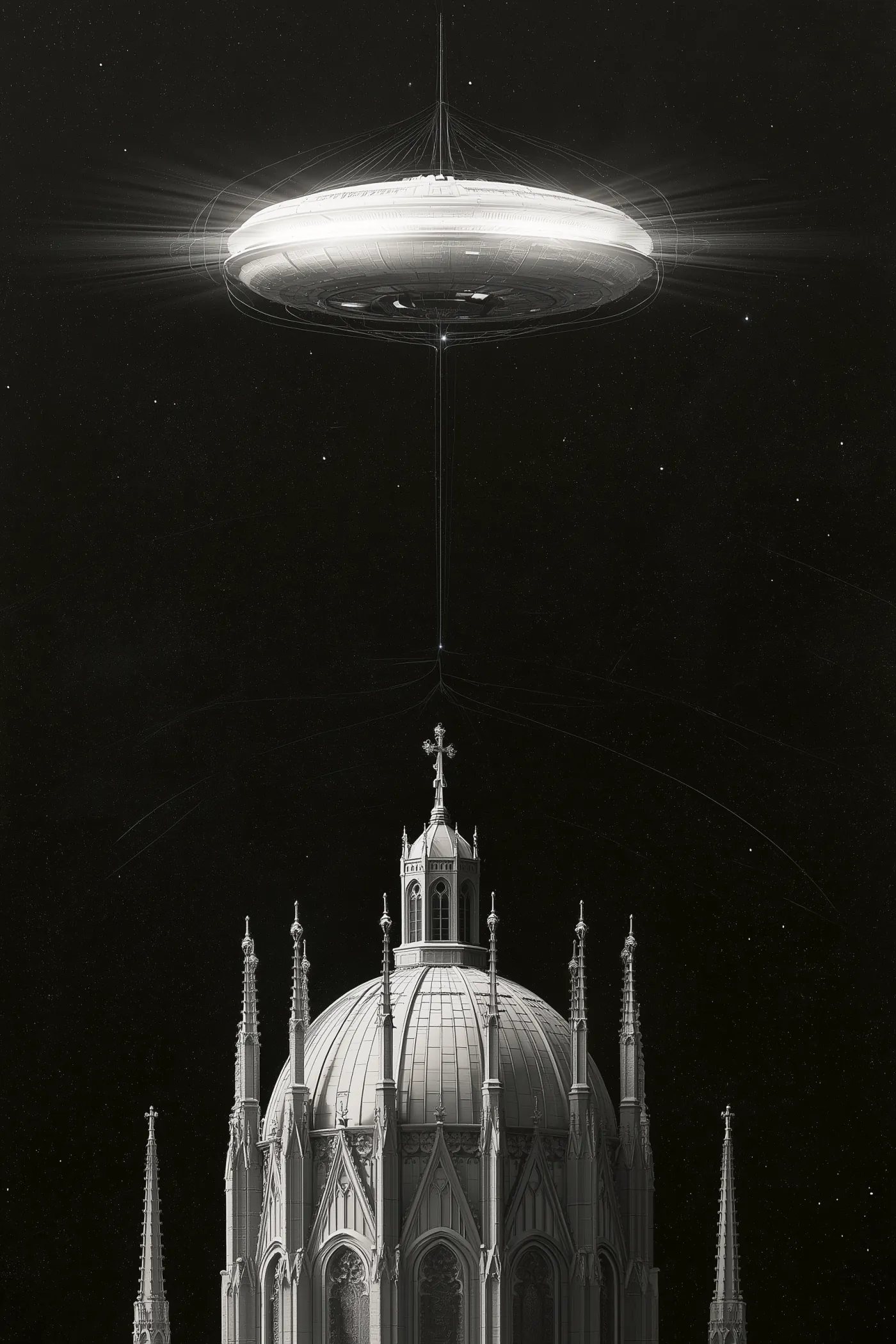 A church interior opening onto the sky